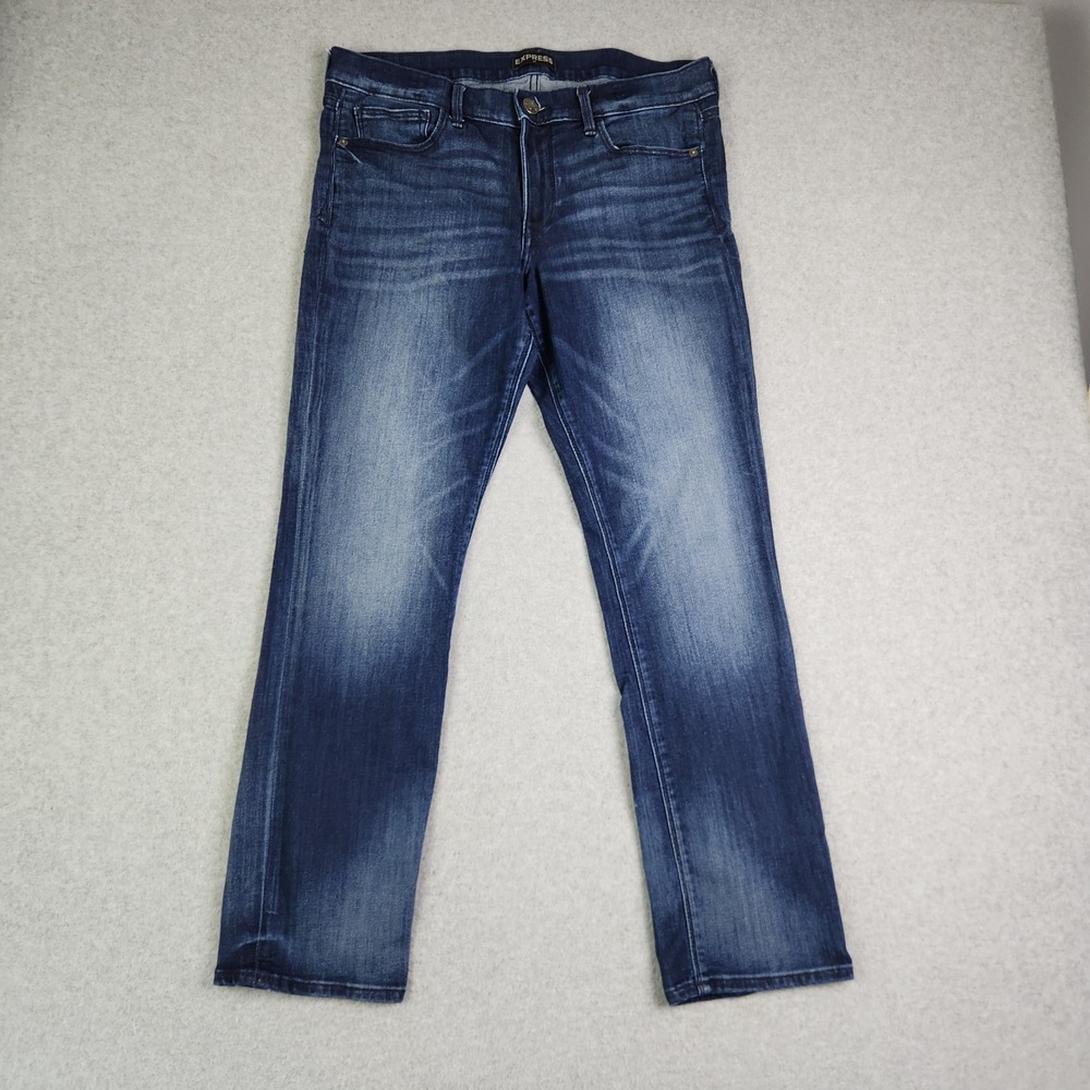 Express‎ Jeans Womens 12 Dark Wash Cropped Skinny Mid Rise Denim Whiskered 1533